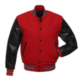Red Body Black Leather Sleeves Jacket Varsity Jacket Custom Made Jacket