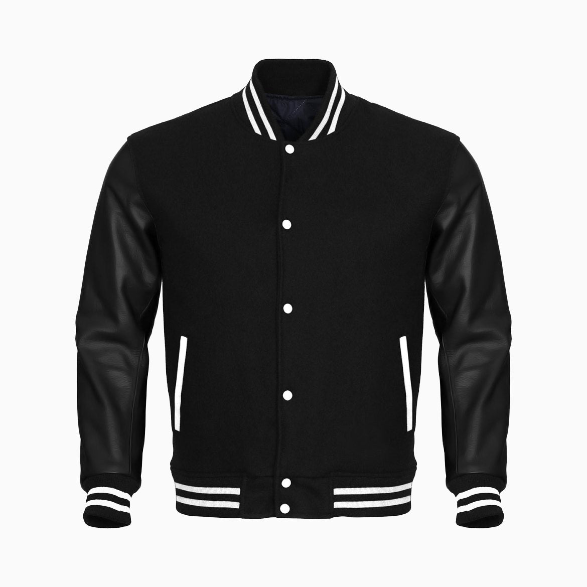 Black Body Black Leather Sleeves Jacket Varsity Jacket Custom Made Jacket