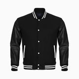 Black Body Black Leather Sleeves Jacket Varsity Jacket Custom Made Jacket