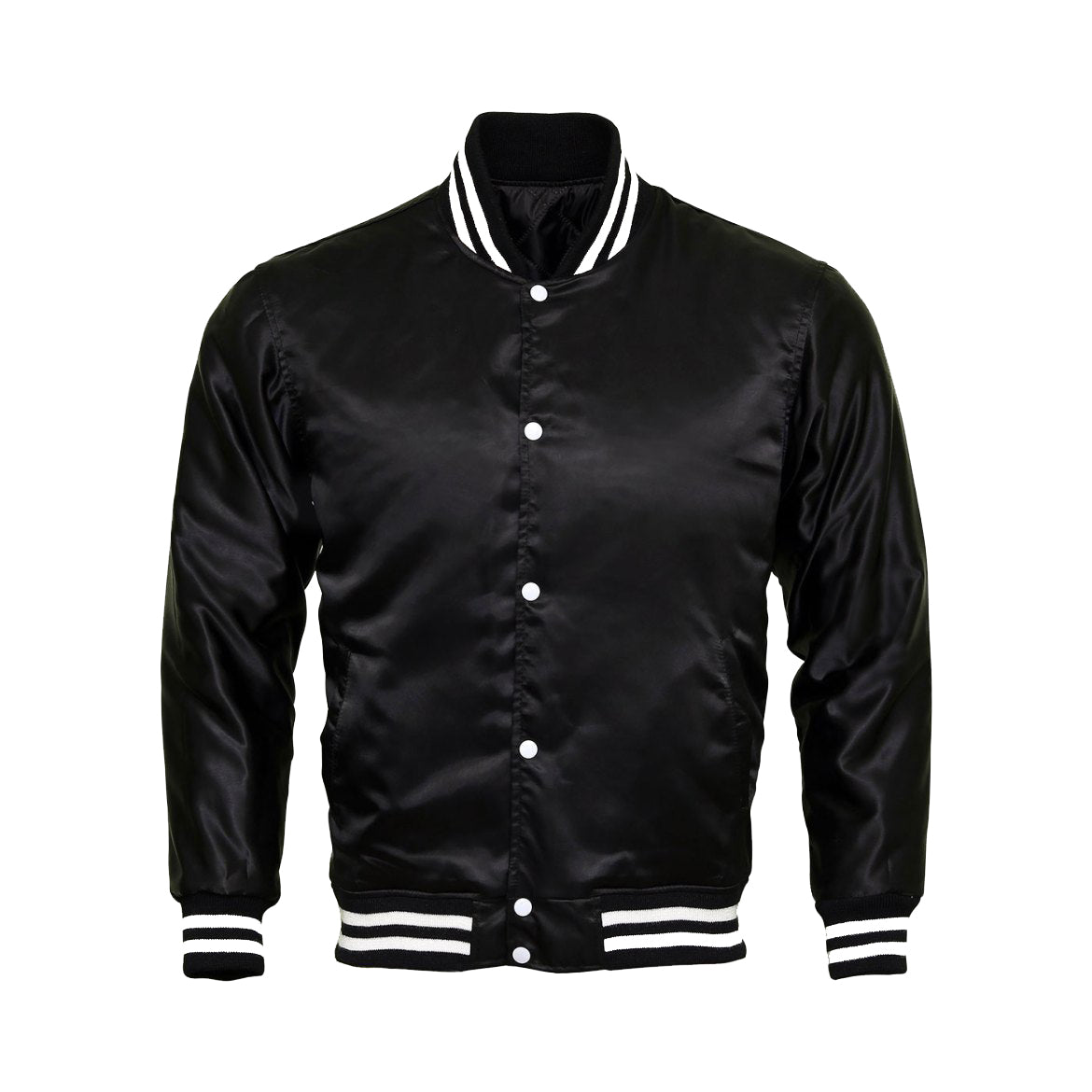 Black Satin Baseball Jacket Varsity Jacket Letterman Jacket