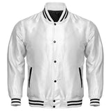 White Satin Baseball Jacket Varsity Jacket Letterman Jacket