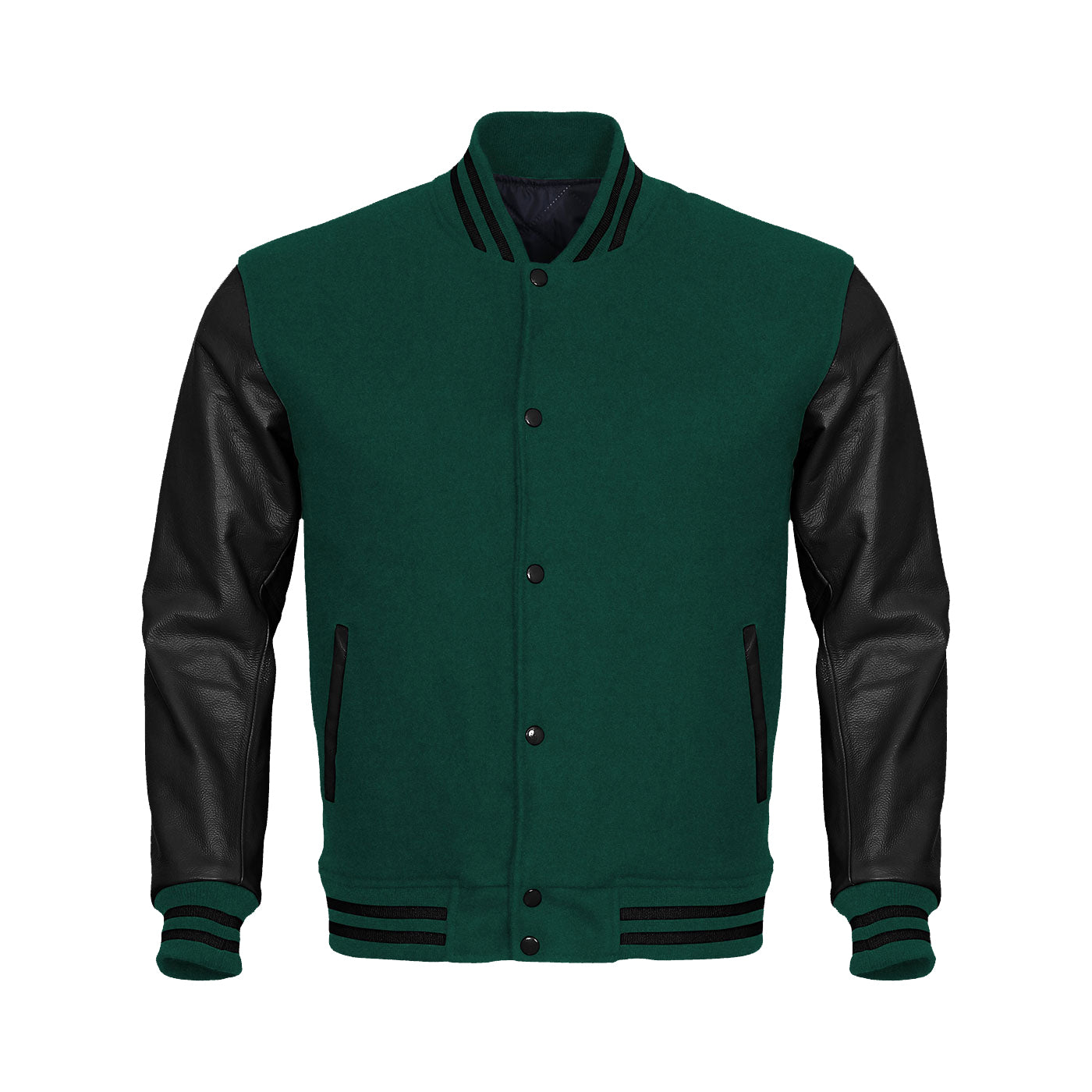 Green Body Black Leather Sleeves Jacket Varsity Jacket Custom Made Jacket
