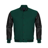 Green Body Black Leather Sleeves Jacket Varsity Jacket Custom Made Jacket