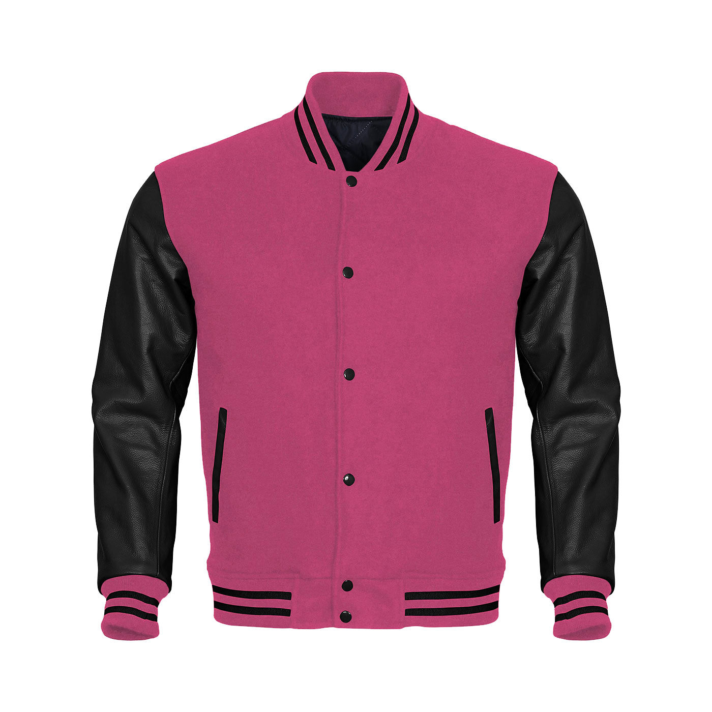Pink Body Black Leather Sleeves Jacket Varsity Jacket Custom Made Jacket