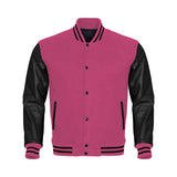 Pink Body Black Leather Sleeves Jacket Varsity Jacket Custom Made Jacket