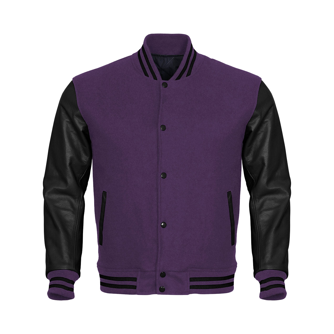 Purple Body Black Leather Sleeves Jacket Varsity Jacket Custom Made Jacket