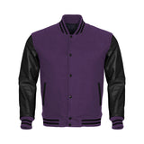 Purple Body Black Leather Sleeves Jacket Varsity Jacket Custom Made Jacket