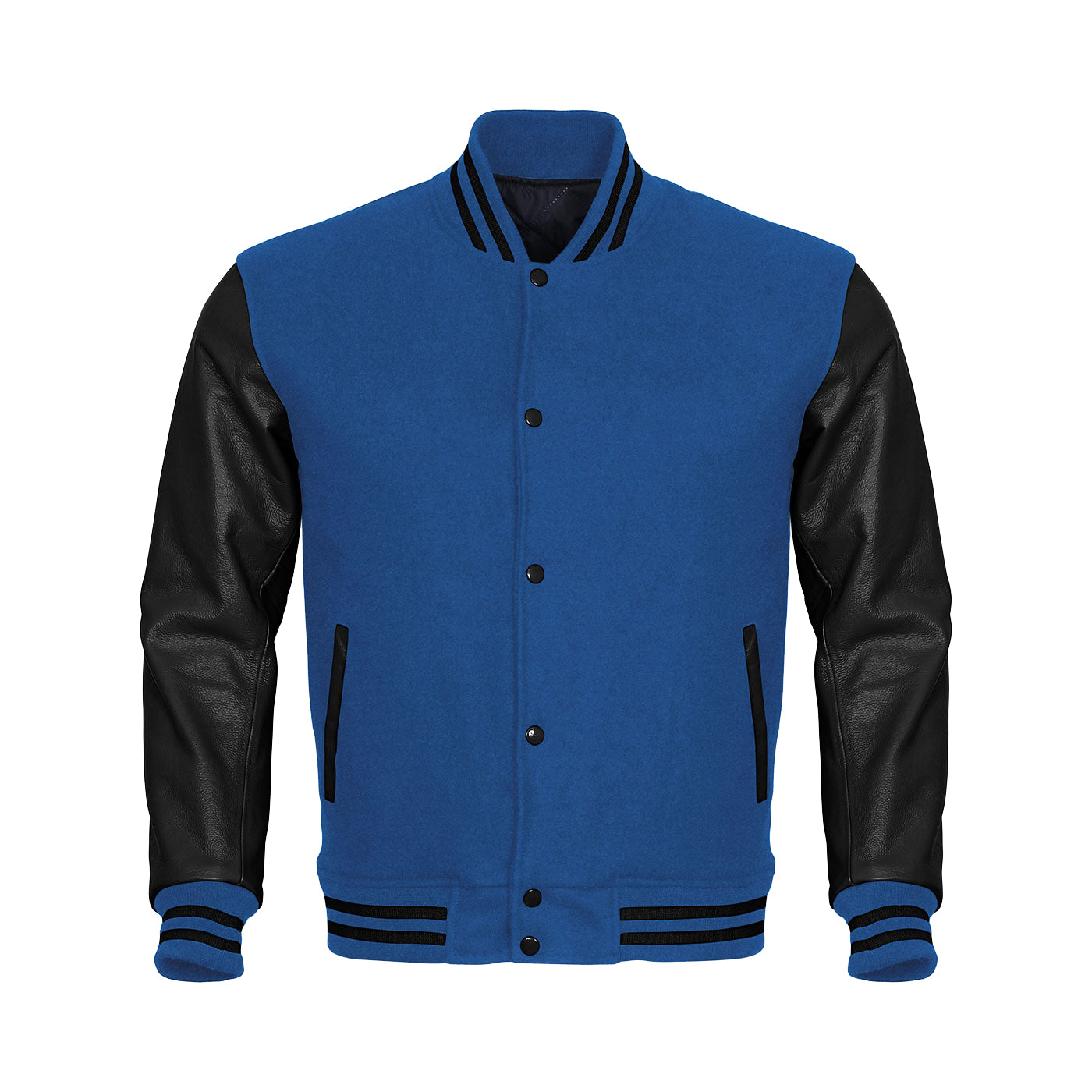 Blue Body Black Leather Sleeves Jacket Varsity Jacket Custom Made Jacket