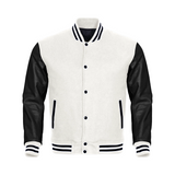 White Body Black Leather Sleeves Jacket Varsity Jacket Custom Made Jacket