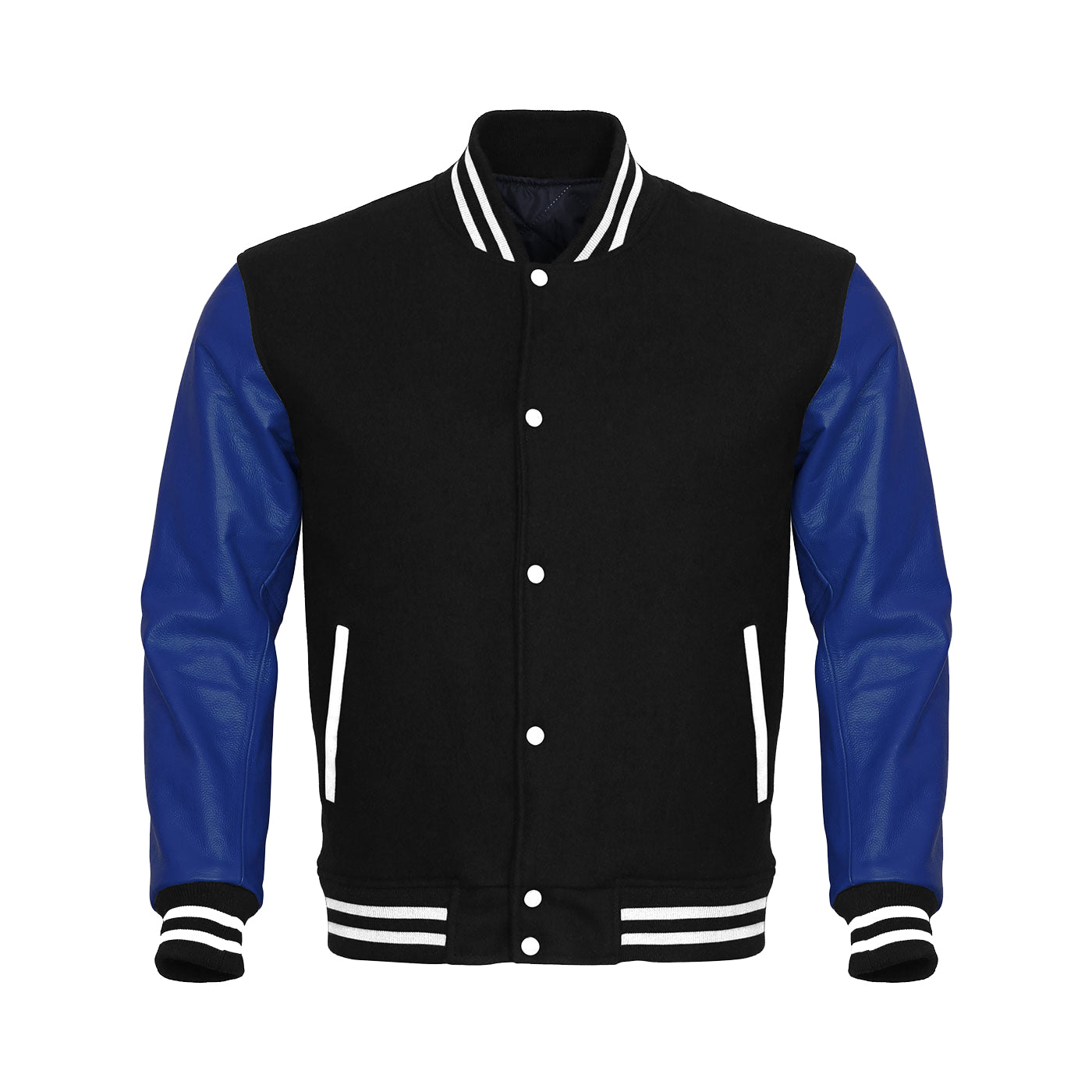 Black Body Blue Leather Sleeves Jacket Varsity Jacket Custom Made Jacket