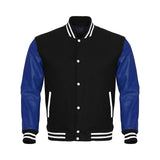 Black Body Blue Leather Sleeves Jacket Varsity Jacket Custom Made Jacket