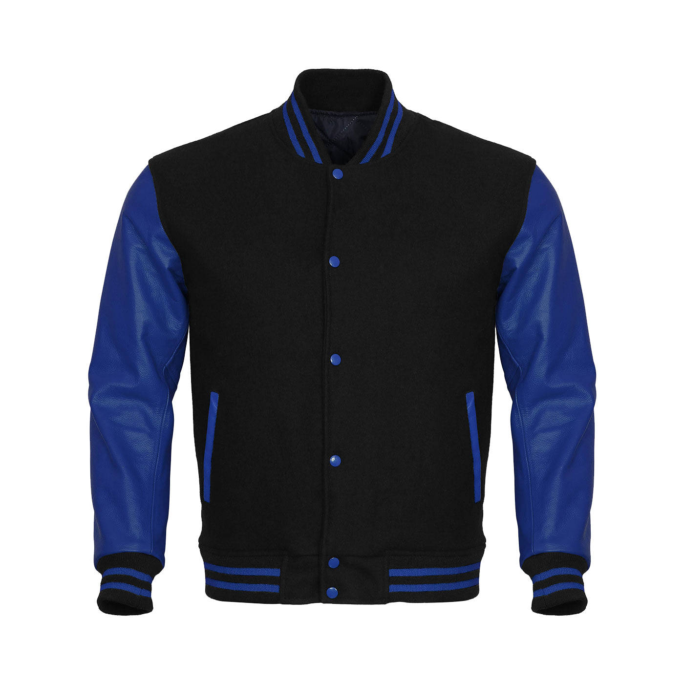 Black Body Blue Leather Sleeves Jacket Varsity Jacket Custom Made Jacket