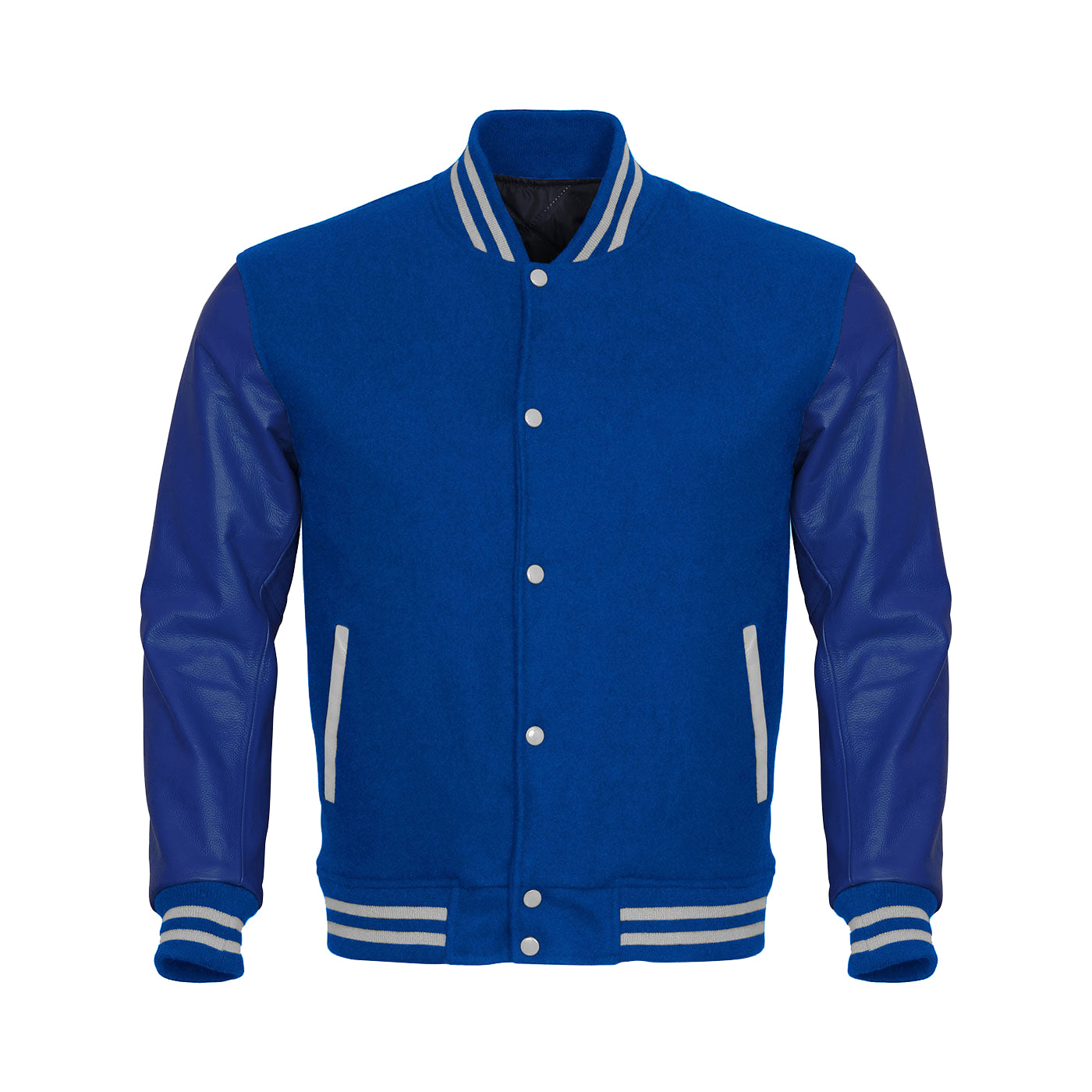 Blue Body Blue Leather Sleeves Jacket Varsity Jacket Custom Made Jacket