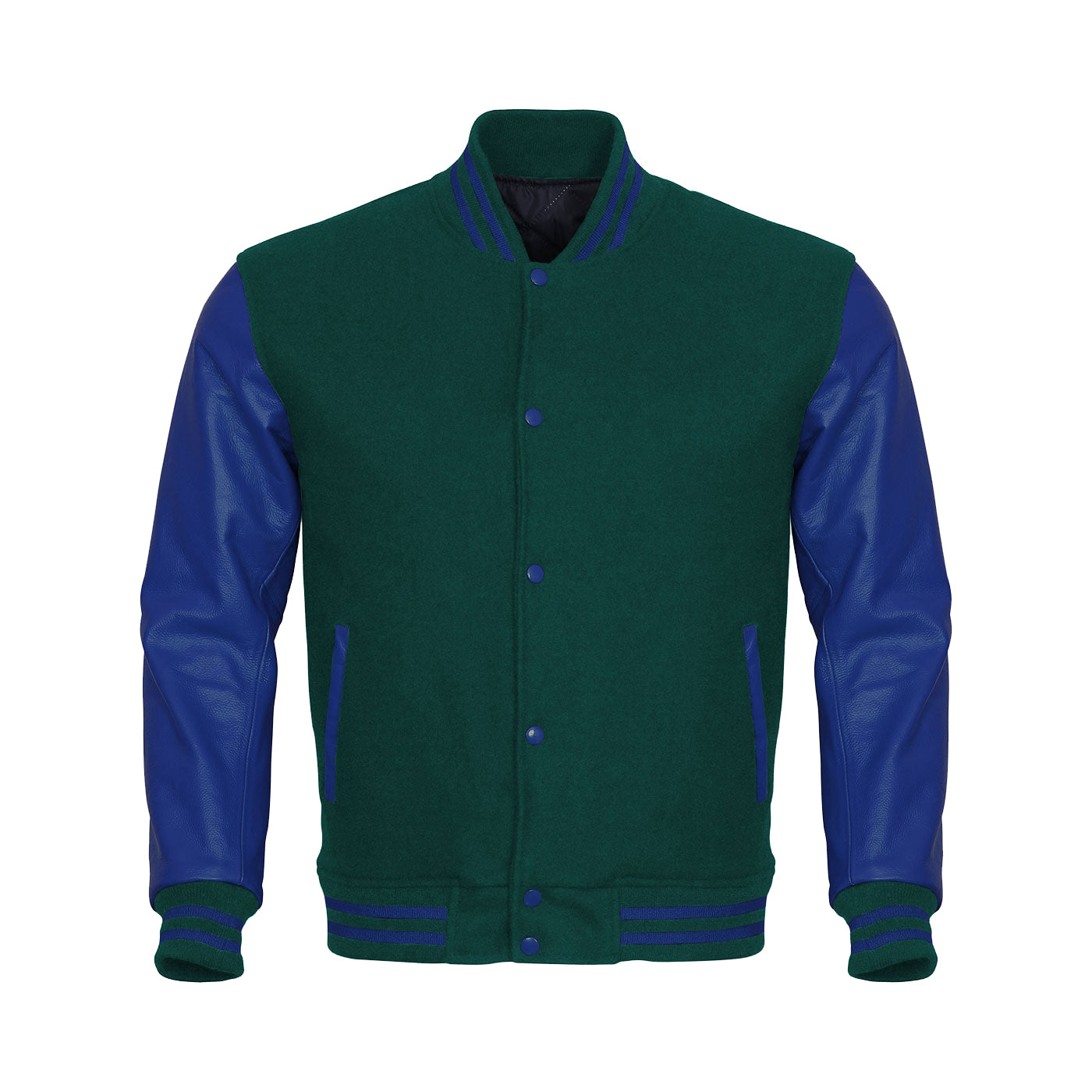 Green Body Blue Leather Sleeves Jacket Varsity Jacket Custom Made Jacket