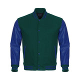 Green Body Blue Leather Sleeves Jacket Varsity Jacket Custom Made Jacket