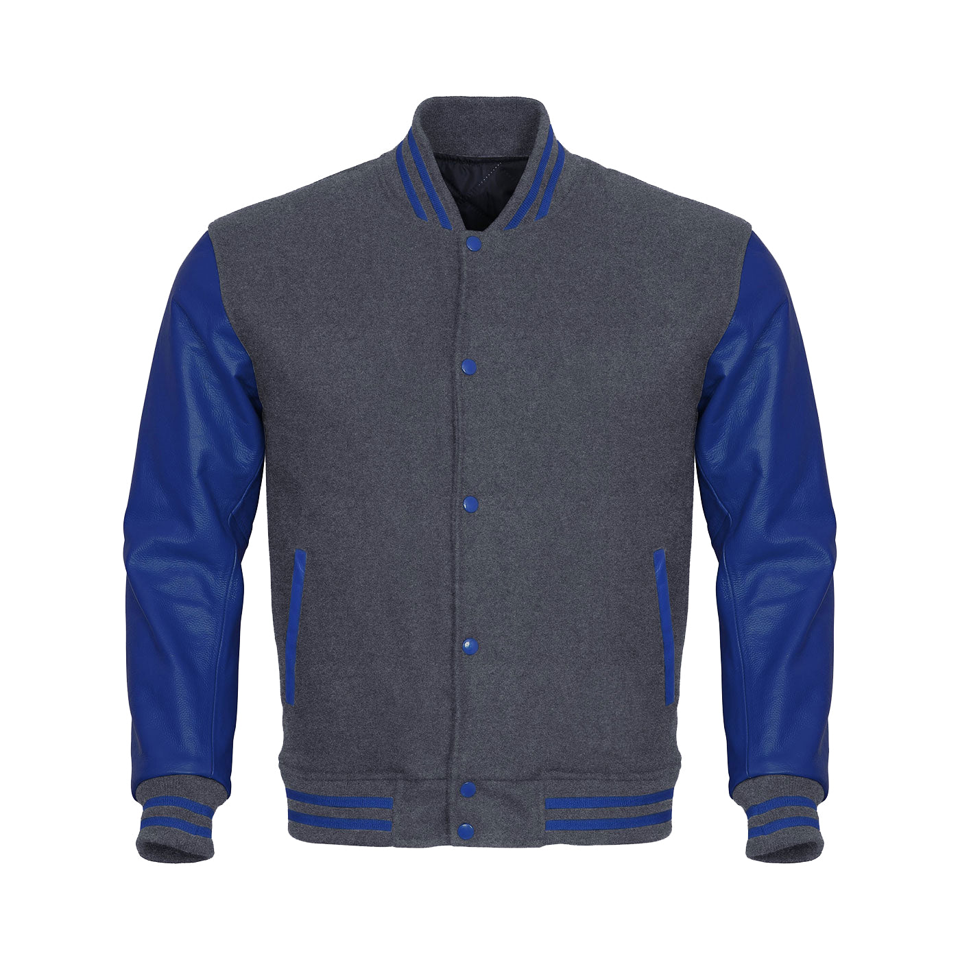 Gray Body Blue Leather Sleeves Jacket Varsity Jacket Custom Made Jacket
