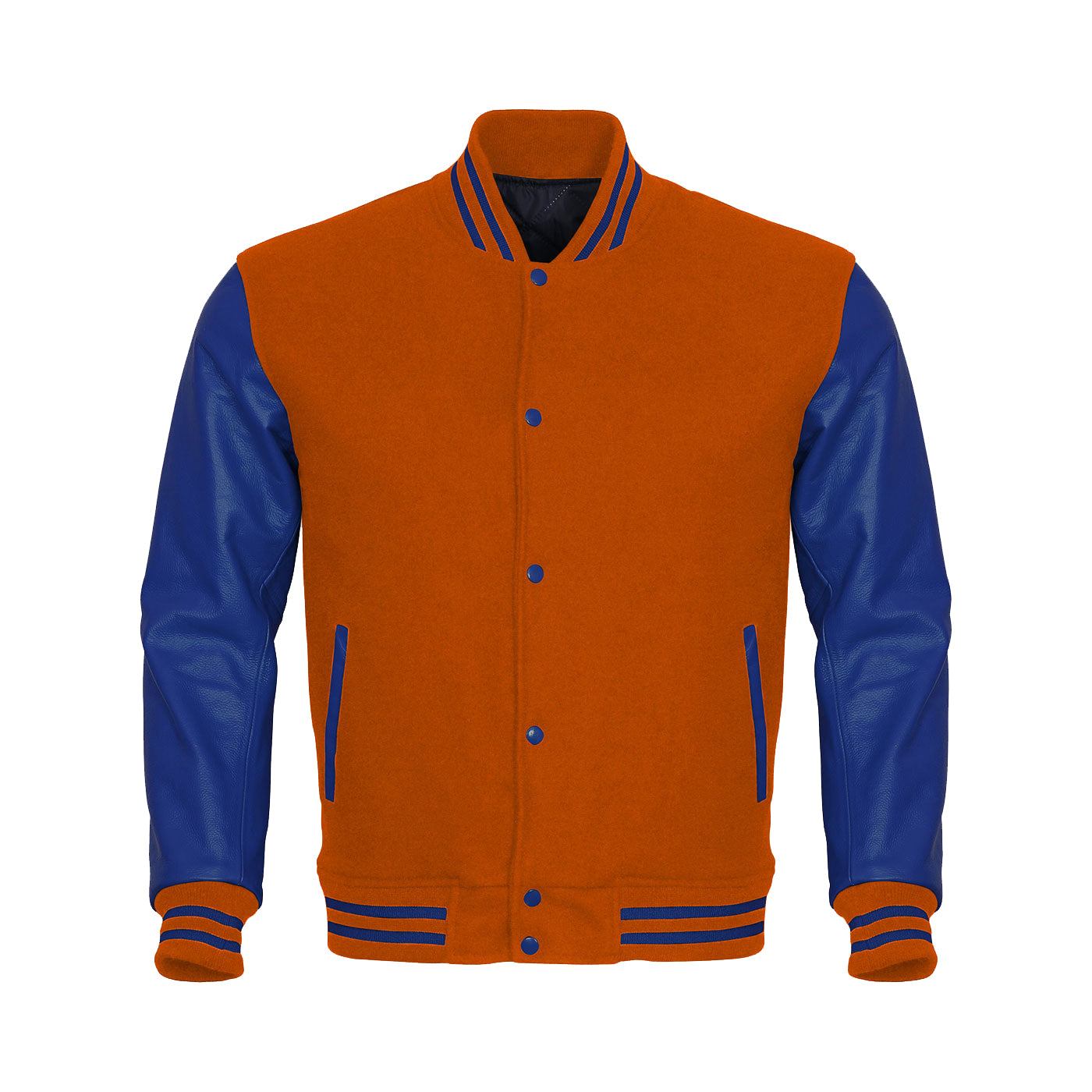 Orange Body Blue Leather Sleeves Jacket Varsity Jacket Custom Made Jacket