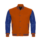 Orange Body Blue Leather Sleeves Jacket Varsity Jacket Custom Made Jacket