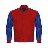 Red Body Blue Leather Sleeves Jacket Varsity Jacket Custom Made Jacket