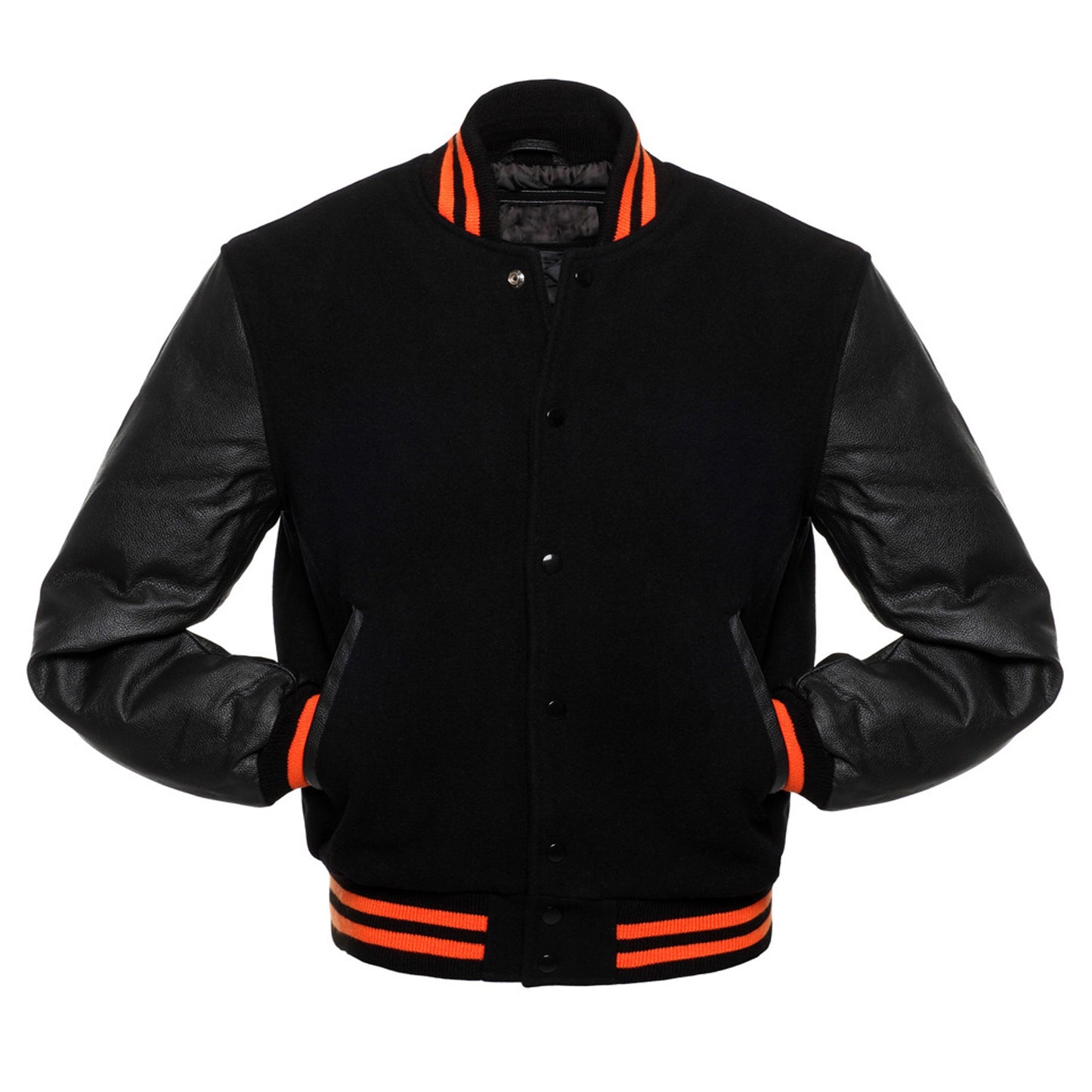 Black Blue Body Black Leather Sleeves Jacket Varsity Jacket Custom Made Jacket