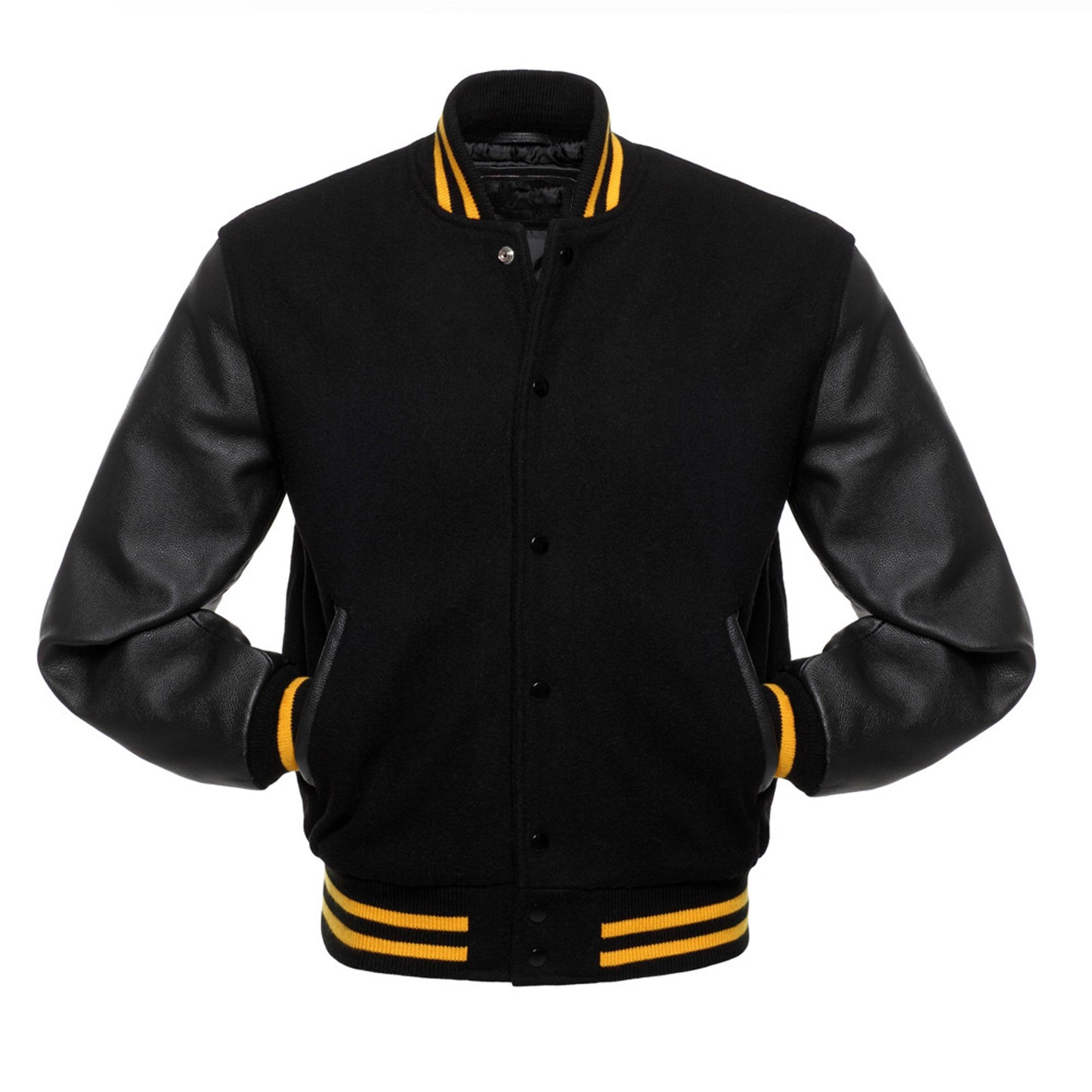 Black Blue Body Black Leather Sleeves Jacket Varsity Jacket Custom Made Jacket