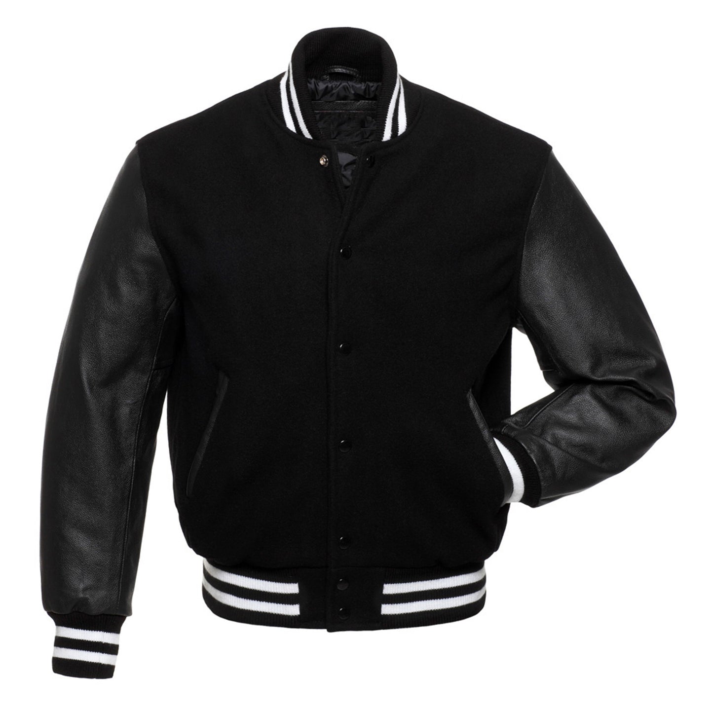 Black Blue Body Black Leather Sleeves Jacket Varsity Jacket Custom Made Jacket