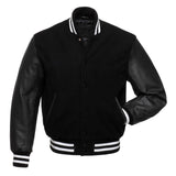 Black Blue Body Black Leather Sleeves Jacket Varsity Jacket Custom Made Jacket