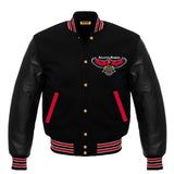 Atlanta Hawks Black Body Black Leather Sleeves Jacket Varsity Jacket letterman Jacket