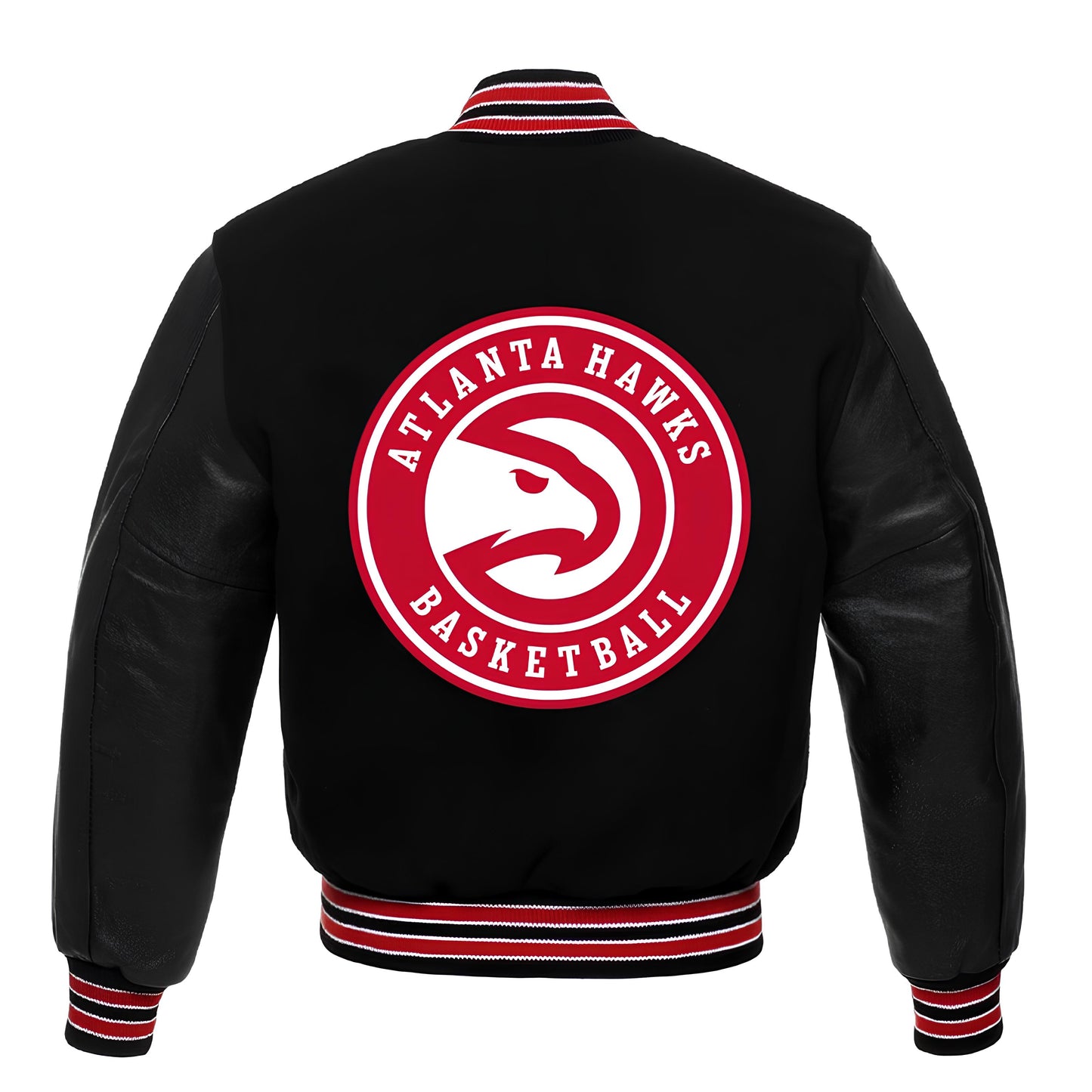 Atlanta Hawks Black Body Black Leather Sleeves Jacket Varsity Jacket letterman Jacket