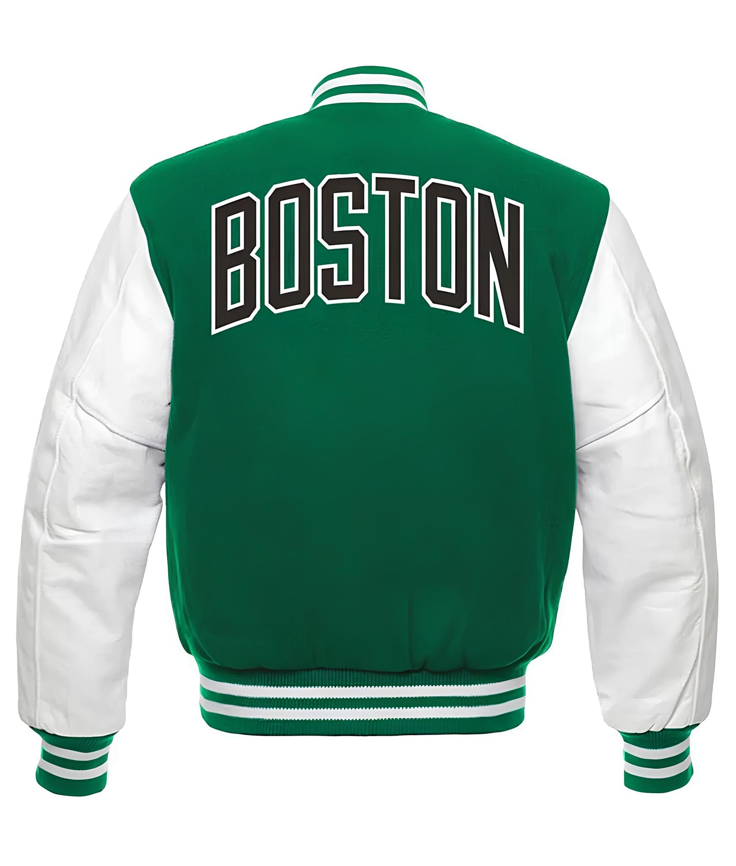 Boston Celtics Green Body White Leather Sleeves Jacket