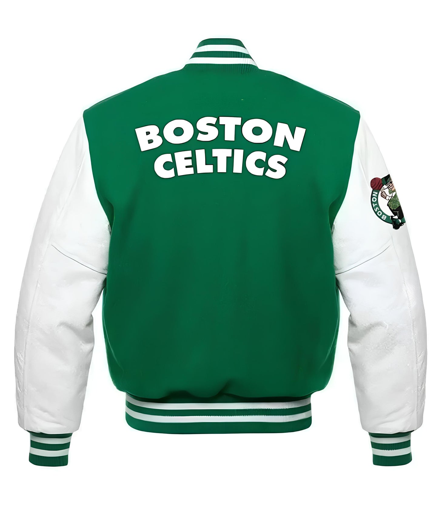 Boston Celtics Green Body White Leather Sleeves Jacket