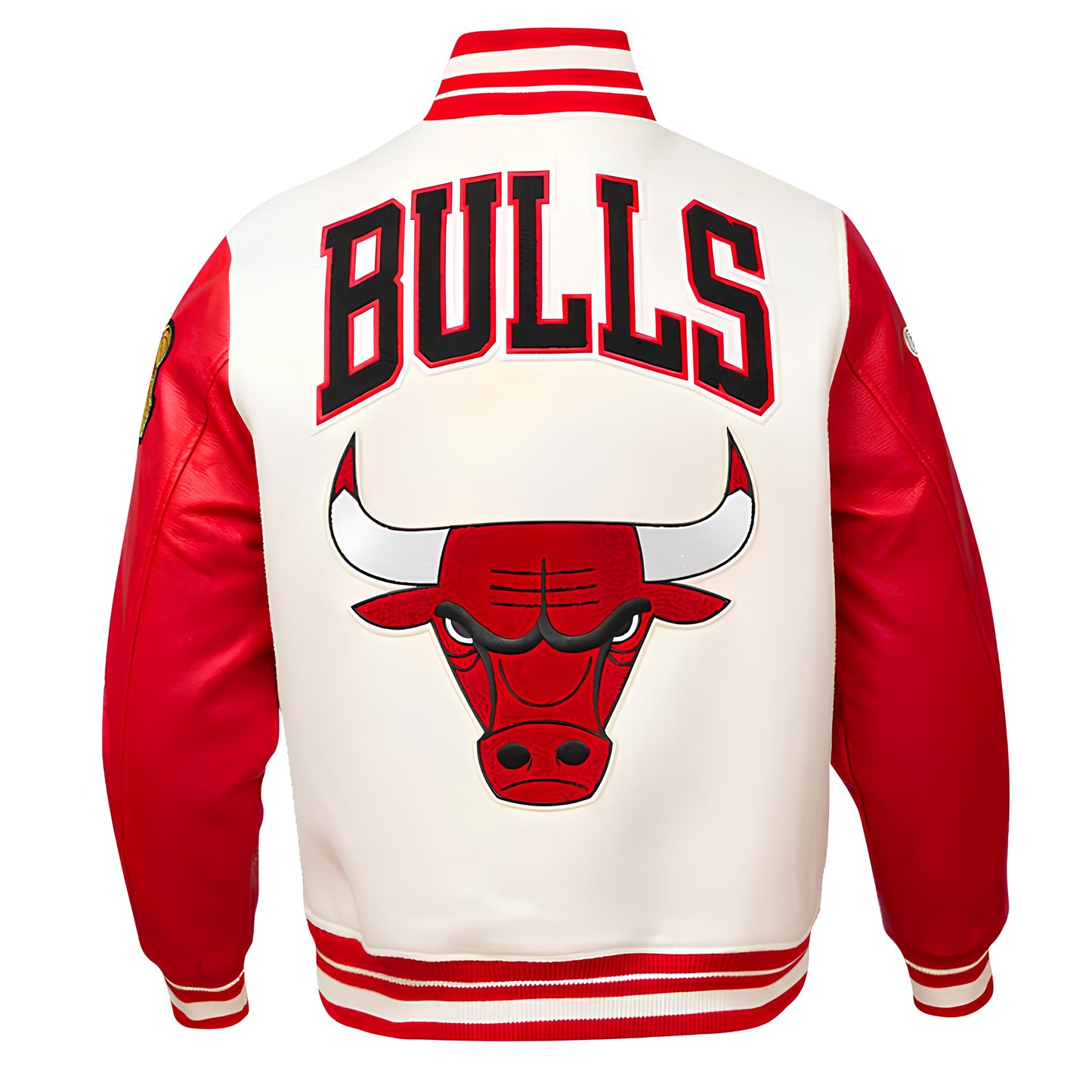 Chicago Bulls Off White Body Red Leather Sleeves Jacket varsity Jacket Custom Made jacket