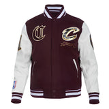 Cleveland Cavaliers Maroon Body White Leather Sleeves Varsity Jacket Custom Made jacket Letterman Jacket