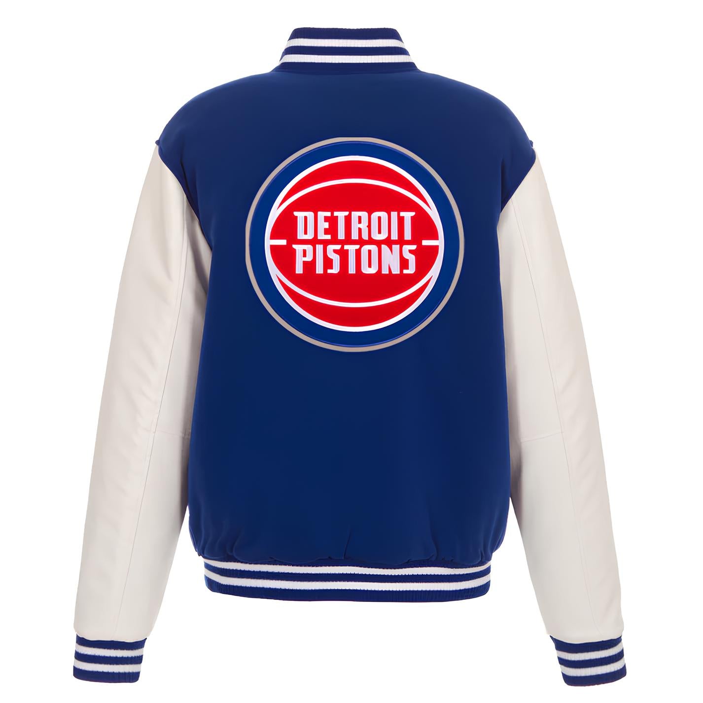 Detroit Pistons Royal Blue Body White Leather Sleeves Varsity Jacket Custom Made jacket Letterman Jacket