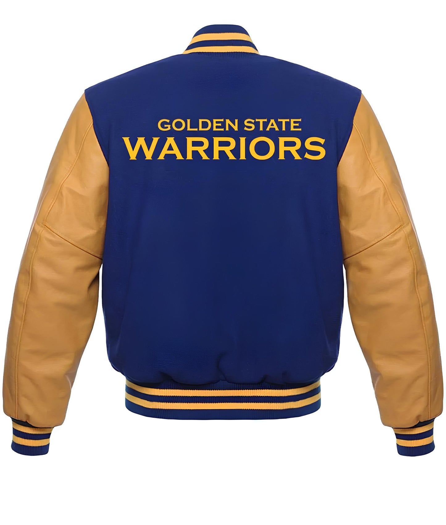 Golden State Warriors Navy Blue Body Gold Leather Sleeves Varsity Jacket Custom Made jacket Letterman Jacket
