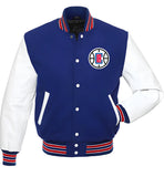 Los Angeles Clippers Royal Blue Body White leather Sleeves Varsity Jacket Custom Made jacket Letterman Jacket