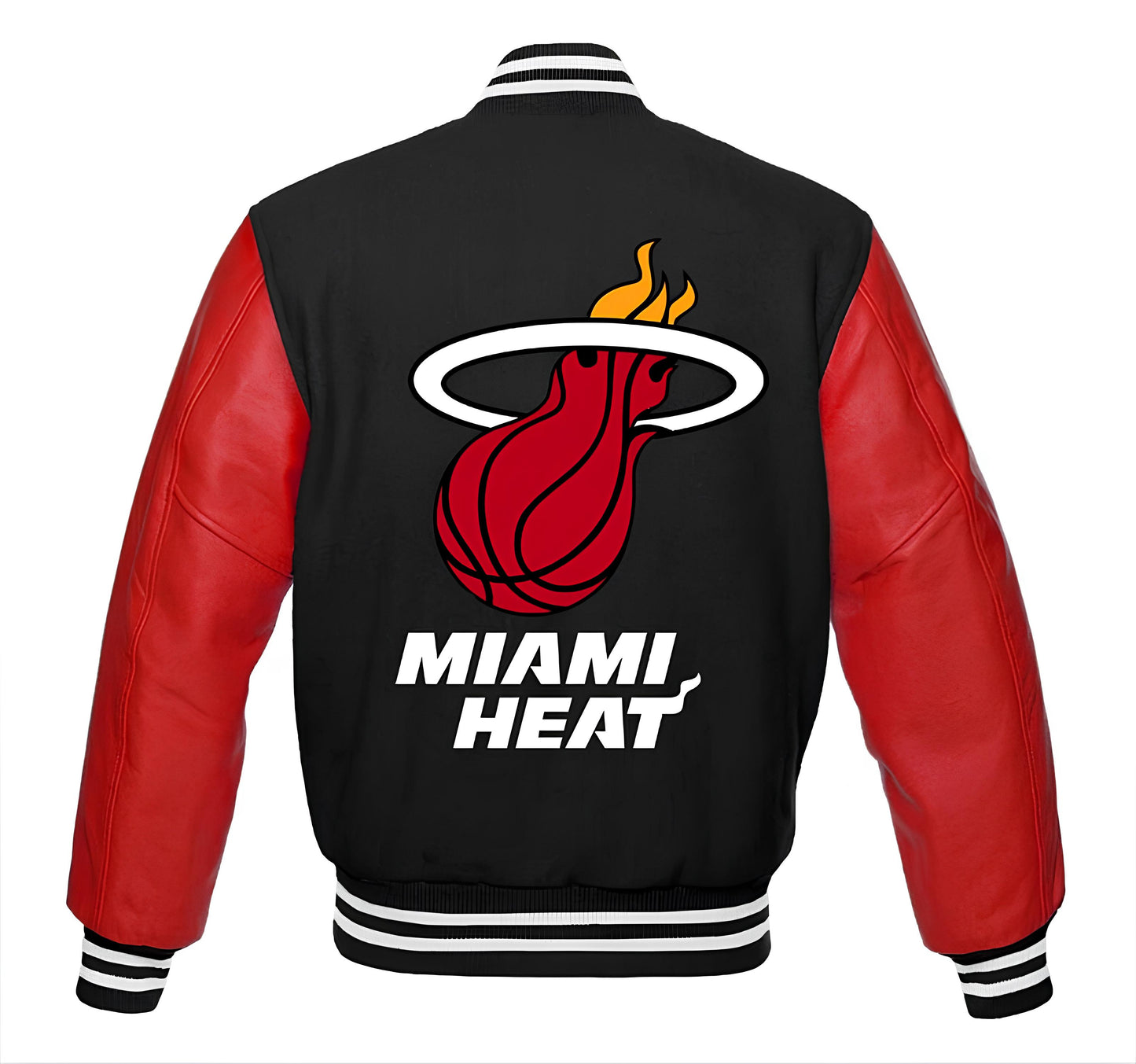 Miami Heat Black Body Red Leather Sleeves Jacket Varsity Jacket Custom Made jacket Letterman Jacket