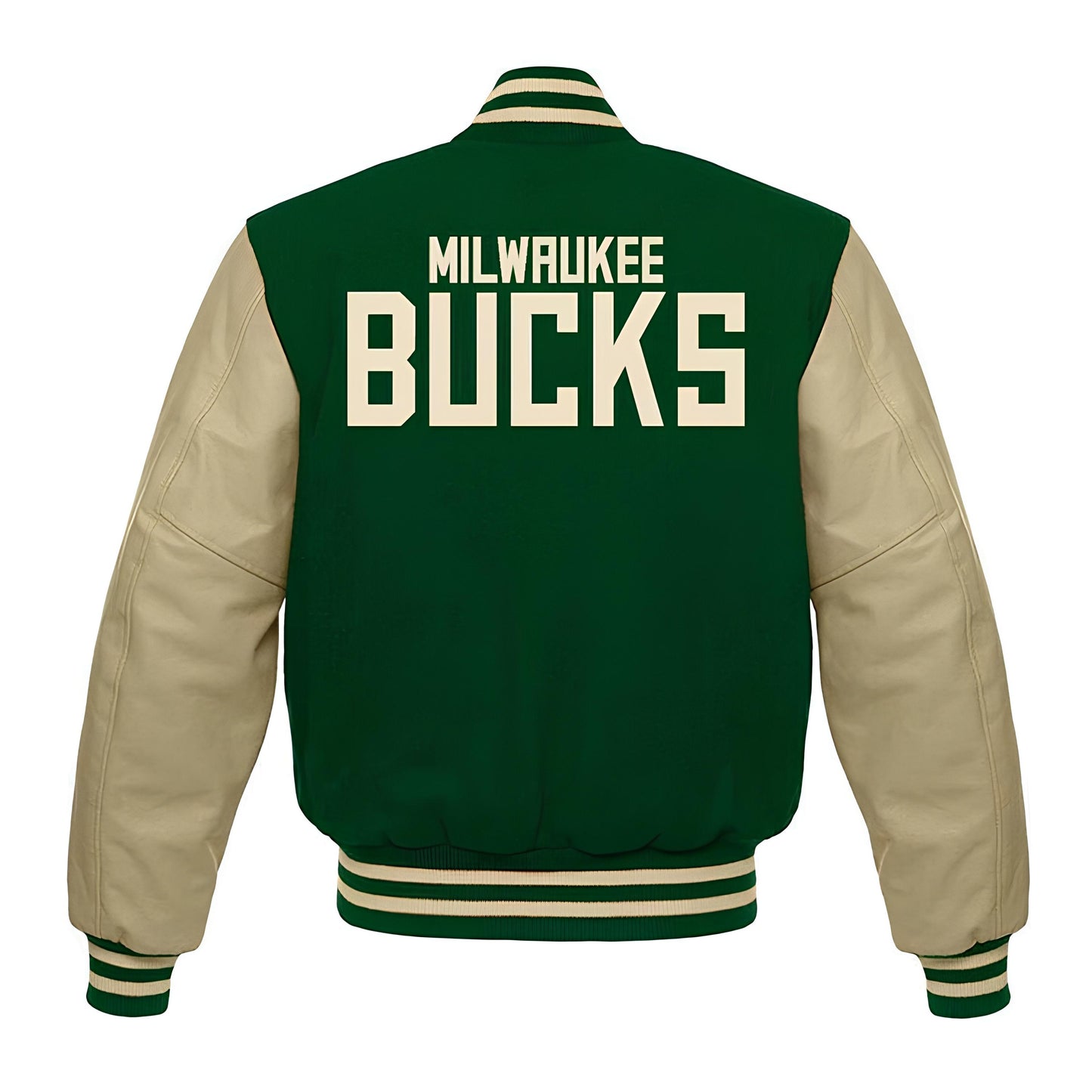 Milwaukee Bucks Green Body Cream Leather Sleeves Jacket Varsity Jacket Custom Made jacket Letterman Jacket