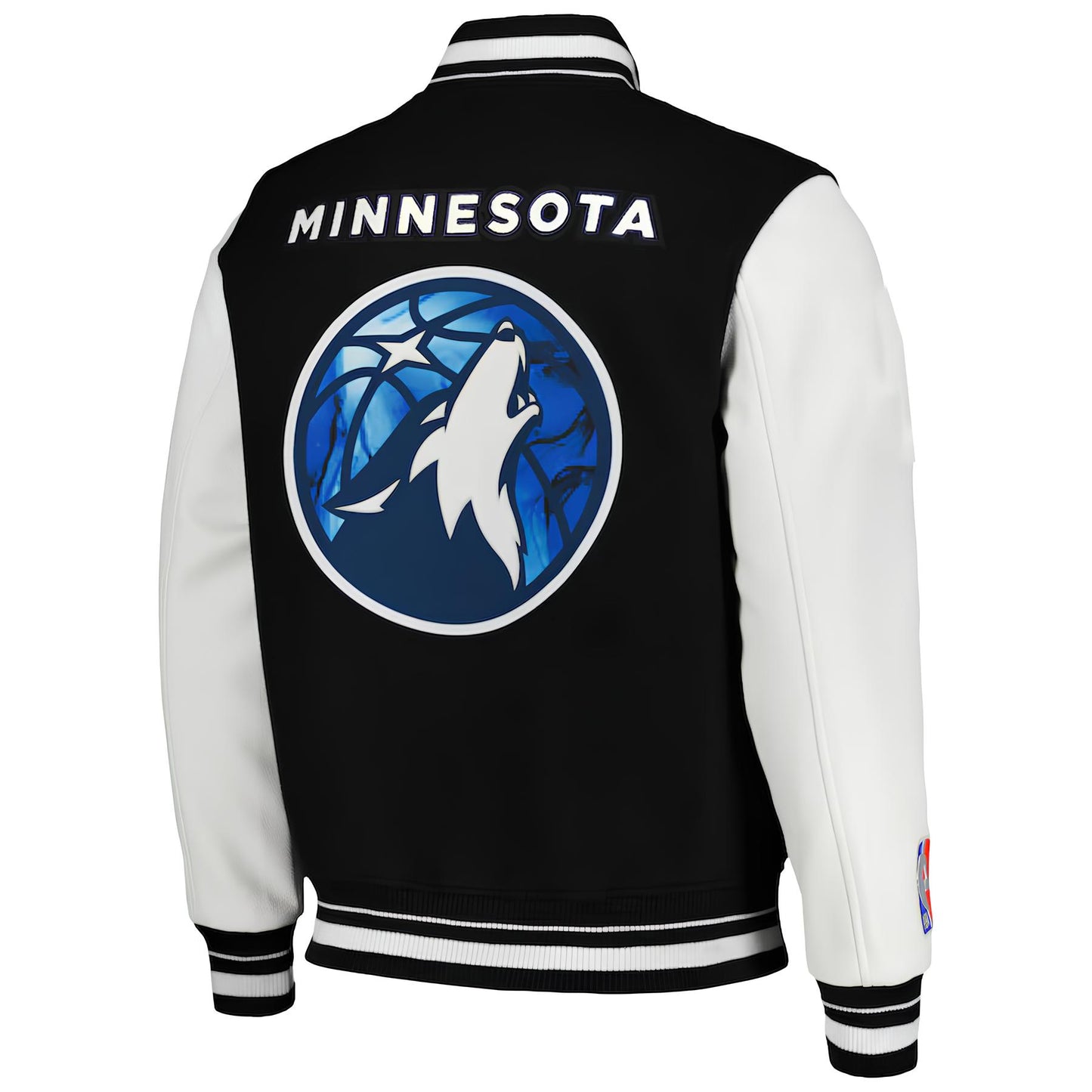 Minnesota Timberwolves Black Body White Leather Sleeves Jacket Varsity Jacket Custom Made jacket Letterman Jacket