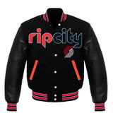 Portland Trail Blazers Black Body Black Leather Sleeves Jacket Varsity Jacket Custom Made jacket Letterman Jacket