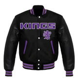 Sacramento Kings Black Body Black Leather Sleeves Jacket Varsity Jacket Custom Made Jacket Letterman Jacket