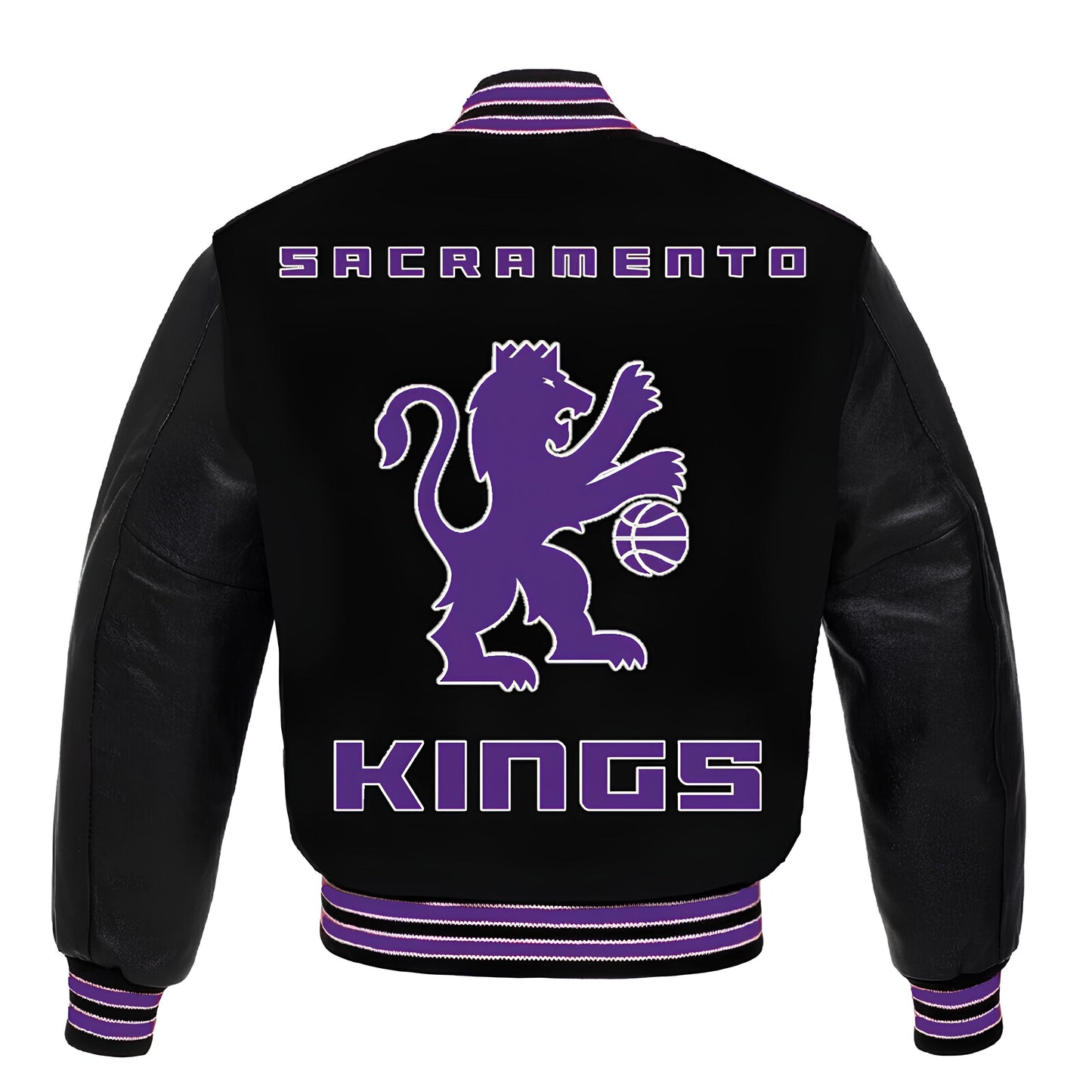 Sacramento Kings Black Body Black Leather Sleeves Jacket Varsity Jacket Custom Made Jacket Letterman Jacket