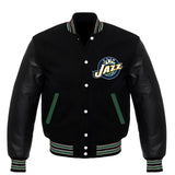 Utah Jazz Black Body Black Leather Sleeves Jacket Varsity Jacket Custom Made Jacket Letterman Jacket