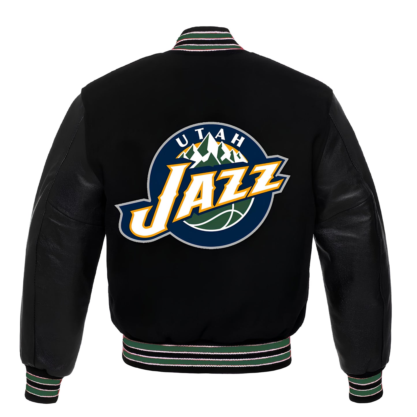 Utah Jazz Black Body Black Leather Sleeves Jacket Varsity Jacket Custom Made Jacket Letterman Jacket