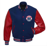 Washington Wizards Navy Blue Body Red Leather Sleeves Jacket Varsity Jacket Custom Made Jacket Letterman Jacket