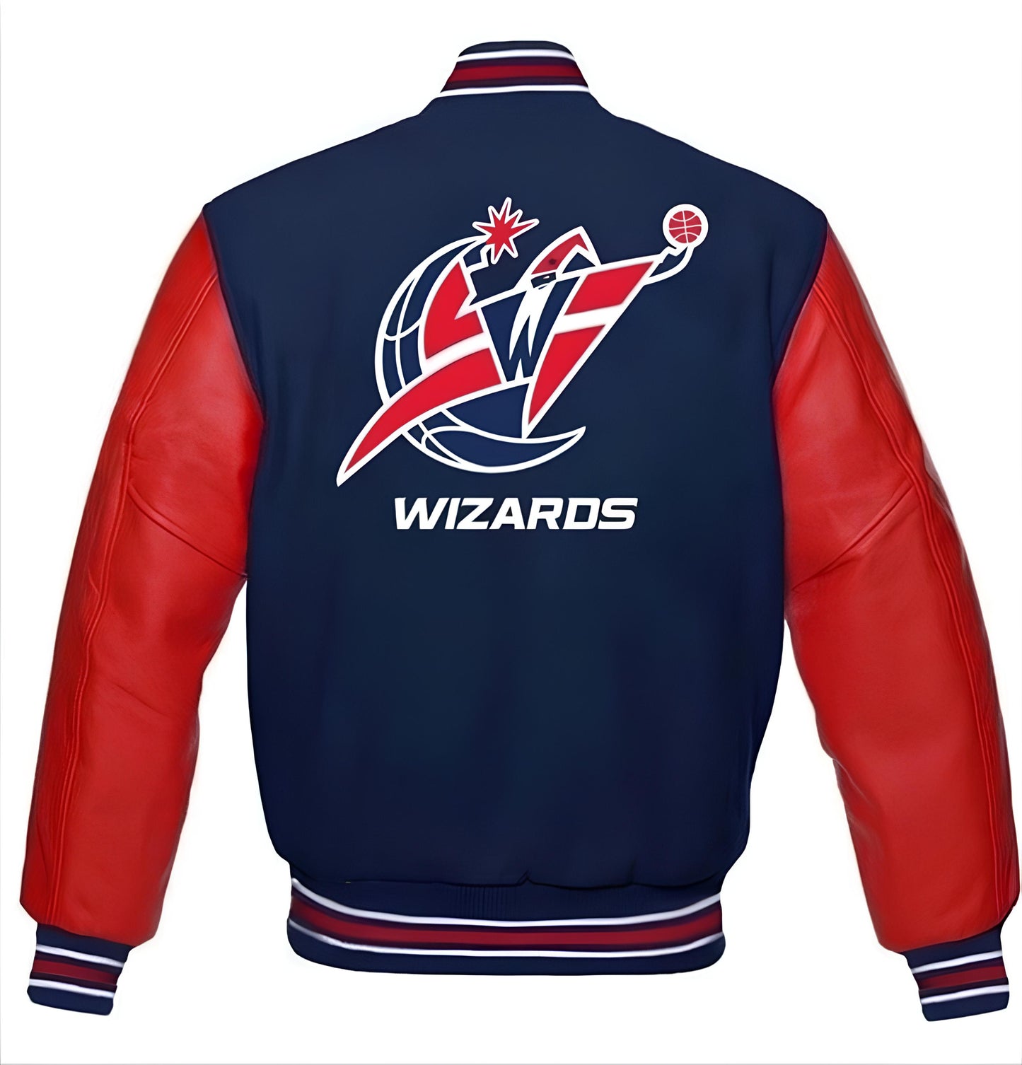 Washington Wizards Navy Blue Body Red Leather Sleeves Jacket Varsity Jacket Custom Made Jacket Letterman Jacket
