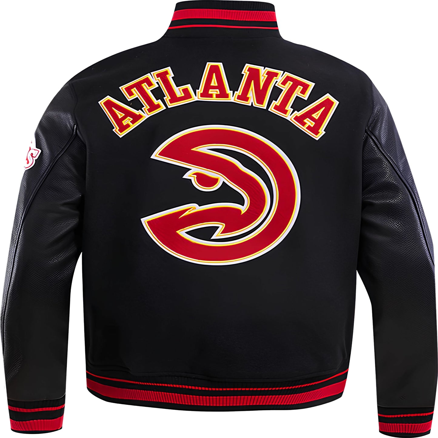 Atlanta Hawks Black Body Black Leather Sleeves Jacket Varsity Jacket letterman Jacket