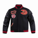Atlanta Hawks Black Body Black Leather Sleeves Jacket Varsity Jacket letterman Jacket