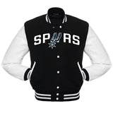 San Antonio Spurs Black Body White Leather Sleeves Jacket Varsity Jacket Custom Made Jacket Letterman Jacket