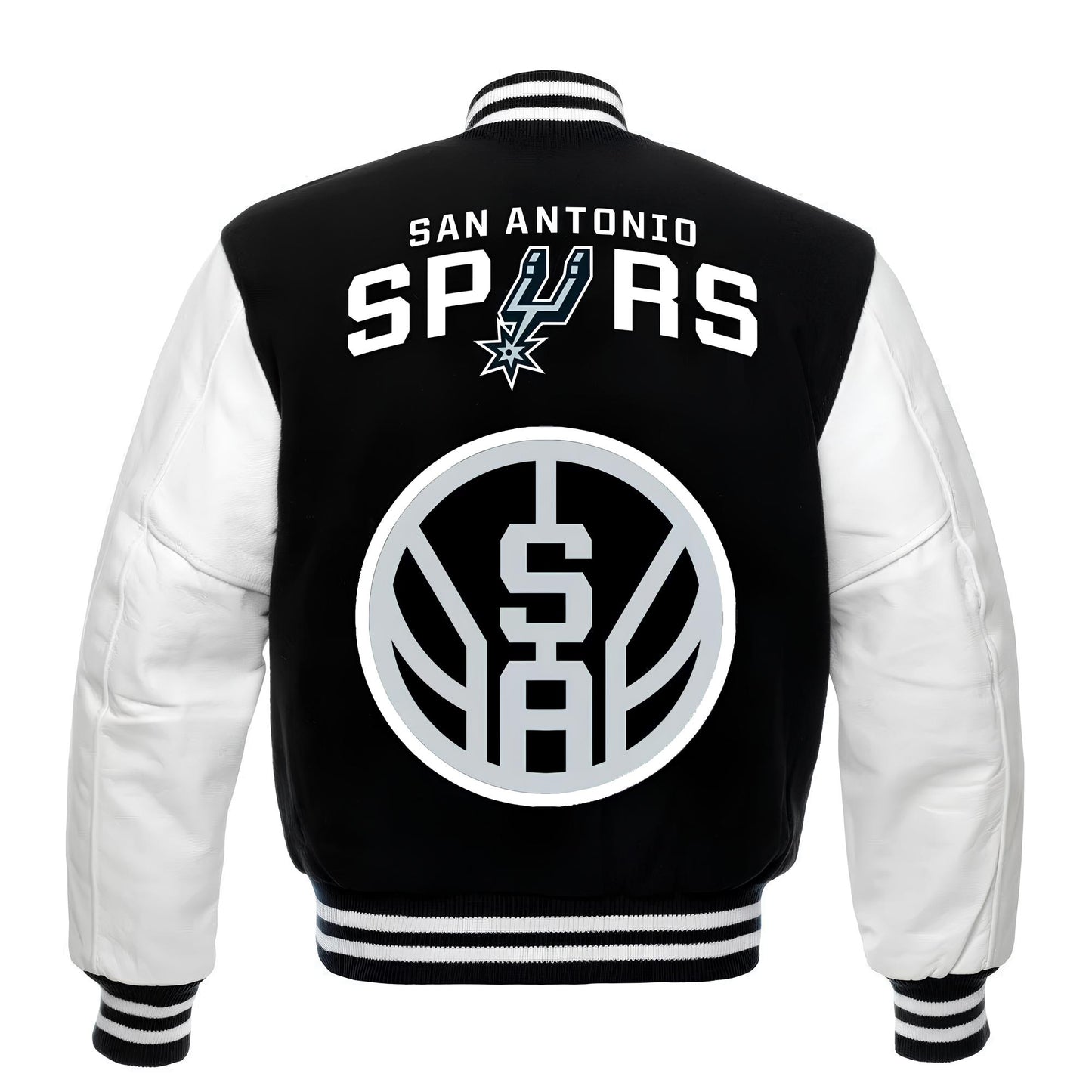 San Antonio Spurs Black Body White Leather Sleeves Jacket Varsity Jacket Custom Made Jacket Letterman Jacket